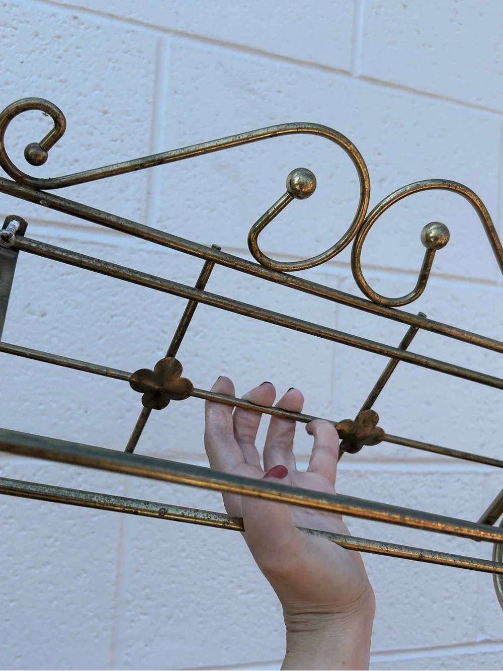 Vintage Brass Metal Wall towel holder Shelf Rack in Antique Gold